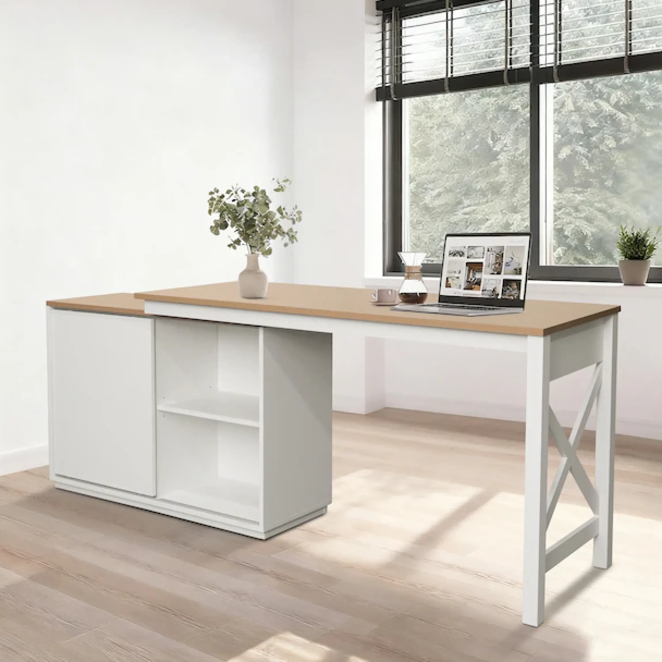 OTTO home Eckschreibtisch »SILBA« mit Schiebetür, Breite: 140 cm, auch als Sideboard nutzbar
