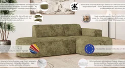 OTTO home Ecksofa »ADELLA Design-Sofa mit Recamiere rechts/links, 248/159/76 cm« L-Form mit Wellenunterfederung, runde Form, auch in Cord