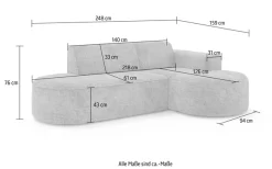 OTTO home Ecksofa »ADELLA Design-Sofa mit Recamiere rechts/links, 248/159/76 cm« L-Form mit Wellenunterfederung, runde Form, auch in Cord
