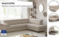 OTTO home Ecksofa »Astra L-Form, B: 286 cm« mit Kopfteilverstellung, optional Schlaffunktion & Bettkasten