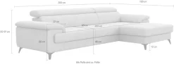 OTTO home Ecksofa »Astra L-Form, B: 300 cm, inkl. Kopfteilverstellung« opt. Schlaffunktion + XL-Bettkasten, LF:222x124cm, Wellenunterfederung