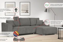 OTTO home Ecksofa »BEATRICE optionale Schlafsofa mit Bettkasten, B/T/H: 265/170/86 cm« L-Form, wahlweise auch mit Bettfunktion und Bettkasten