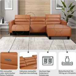OTTO home Ecksofa »CARPARI Webstoff,L-Form,224 cm, man./elektr. Relaxfunktion« (USB A/C), sowie Kopfteilverstellung