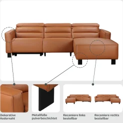 OTTO home Ecksofa »CARPARI Webstoff,L-Form,224 cm, man./elektr. Relaxfunktion« (USB A/C), sowie Kopfteilverstellung