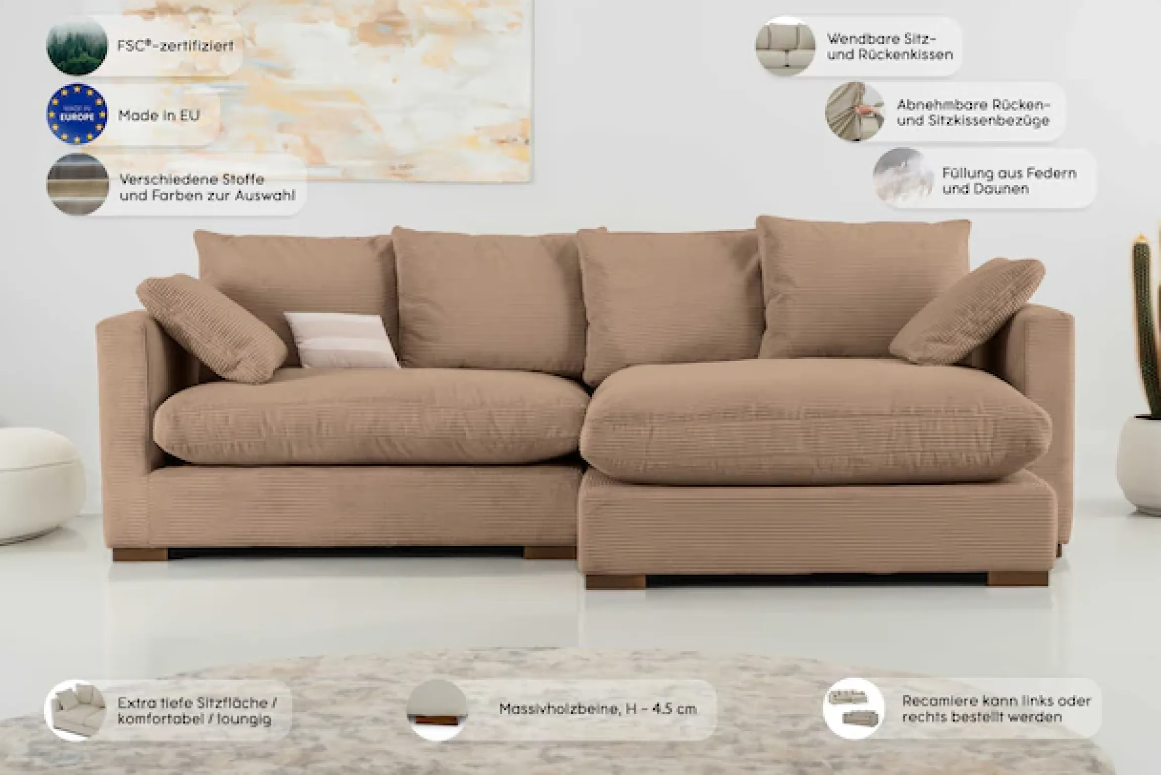 OTTO home Ecksofa »Coray« Breite 266 cm, extra weich und kuschelig, mit Federn und Daunen