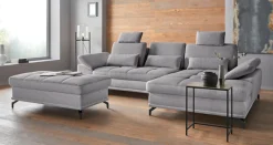 OTTO home Ecksofa »Costello L-Form, B: 301cm, Sitztiefen & Armteilverstellung, Federkern« 3 Nierenkissen, optional Schlaffunktion & Bettkasten
