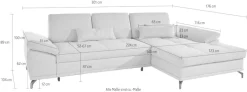 OTTO home Ecksofa »Costello L-Form, B: 301cm, Sitztiefen & Armteilverstellung, Federkern« 3 Nierenkissen, optional Schlaffunktion & Bettkasten