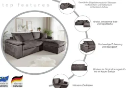 OTTO home Ecksofa »Cosy L-Form, B: 234 cm, Sitzaufbau im Sandwich-Federkern« 2 Zierkissen, Mega-Sofa, Cord oder Struktur weich, Kaltschaumauflage