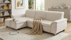 OTTO home Ecksofa »Eggery 279 x 162 cm, auch mit Schlaffunktion & Bettkasten, Holzfüße« L-Form, aus pflegeleichtem Luxus-Microfaser
