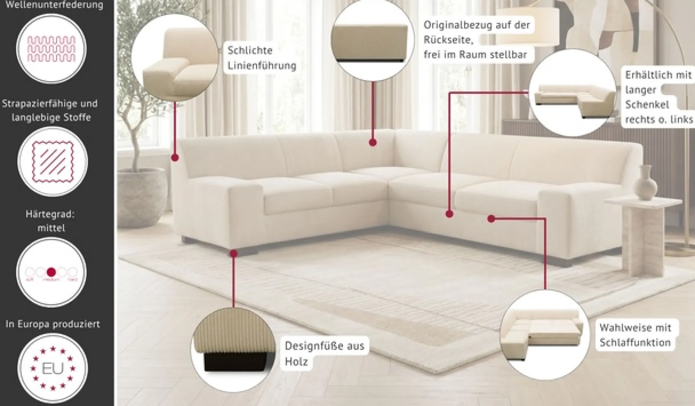 OTTO home Ecksofa »Faxxe 249 x 214 cm, auch mit Schlaffunktion« aus pflegeleichtem, weichem Bezugsstoff, L-Form