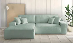 OTTO home Ecksofa »FINNLEY Bouclé, L-Form 257 cm, Schlafsofa« mit Bettkasten, in Bouclé, Struktur fein und Mega Cord