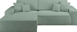 OTTO home Ecksofa »FINNLEY Bouclé, L-Form 257 cm, Schlafsofa« mit Bettkasten, in Bouclé, Struktur fein und Mega Cord