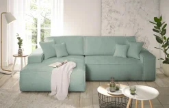 OTTO home Ecksofa »FINNLEY Bouclé, L-Form 257 cm, Schlafsofa« mit Bettkasten, in Bouclé, Struktur fein und Mega Cord