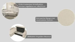 OTTO home Ecksofa »FINNLEY Bouclé, L-Form 257 cm, Schlafsofa« mit Bettkasten, in Bouclé, Struktur fein und Mega Cord