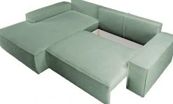 OTTO home Ecksofa »FINNLEY Bouclé, L-Form 257 cm, Schlafsofa« mit Bettkasten, in Bouclé, Struktur fein und Mega Cord