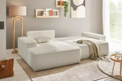 OTTO home Ecksofa »FINNLEY Cord, L-Form 257 cm, Schlafsofa« mit Bettkasten, in Bouclé, Struktur fein und Mega Cord