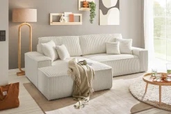 OTTO home Ecksofa »FINNLEY Cord, L-Form 257 cm, Schlafsofa« mit Bettkasten, in Bouclé, Struktur fein und Mega Cord