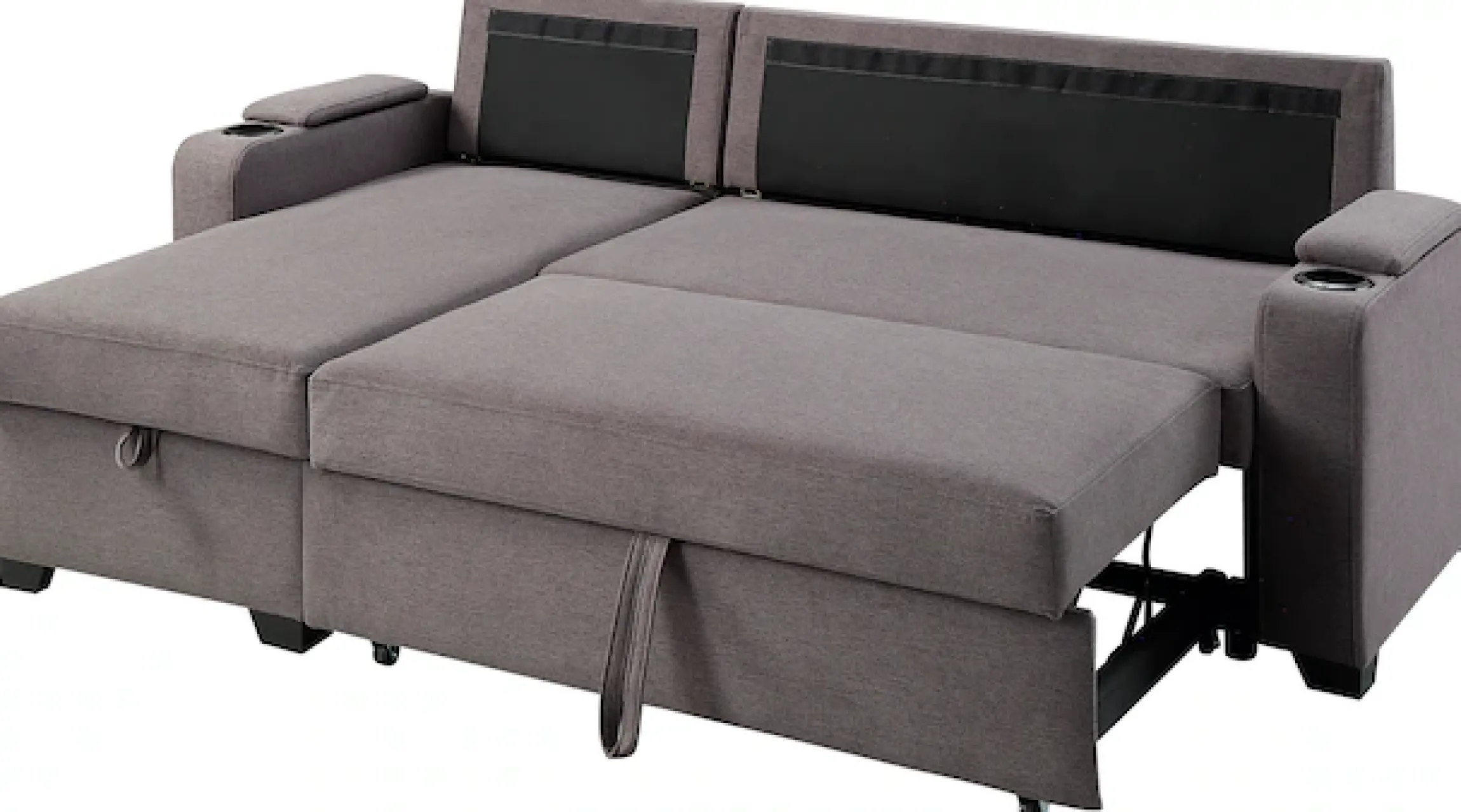 OTTO home Ecksofa »Gorje L-Form, B:216cm, Liegefläche: 125x200« mit Schlaffunktion, Stauraum, Becherhalter, Staufächer & Kissenrollen