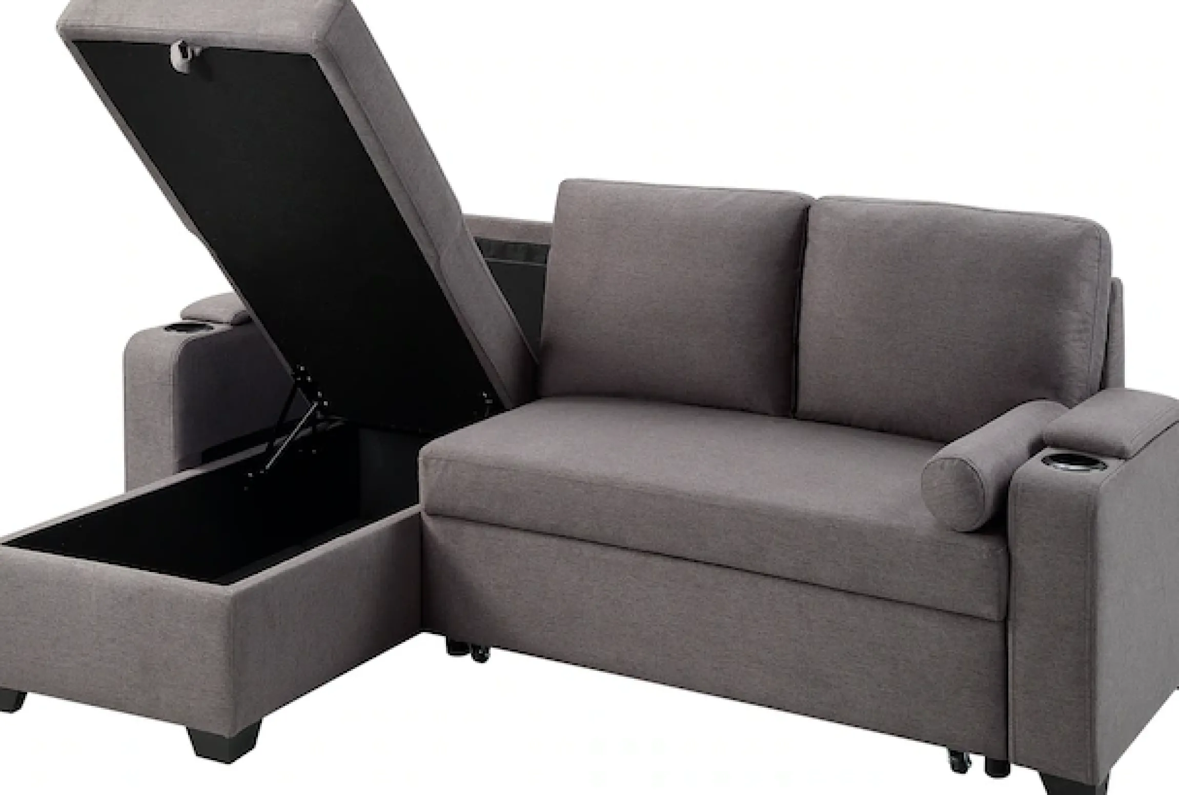 OTTO home Ecksofa »Gorje L-Form, B:216cm, Liegefläche: 125x200« mit Schlaffunktion, Stauraum, Becherhalter, Staufächer & Kissenrollen