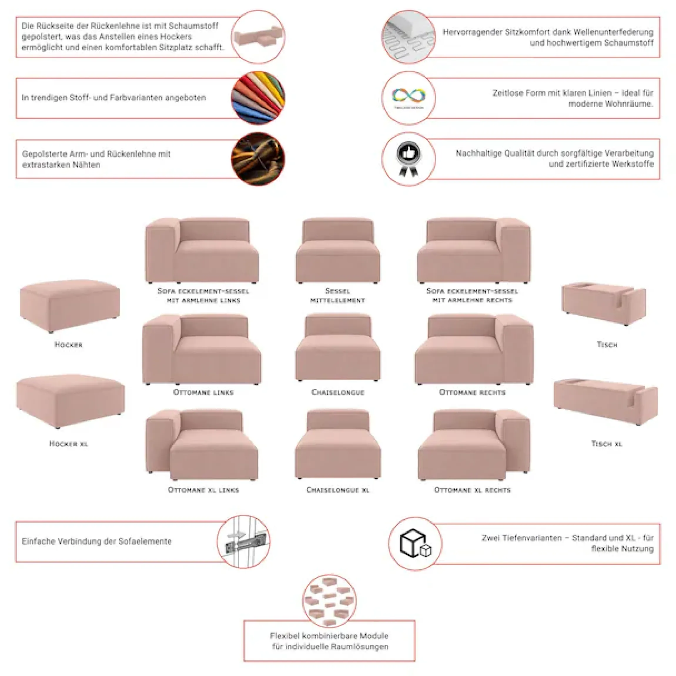 OTTO home Ecksofa »HAILY L-Form links/rechts, Modularsofa, Sitztiefe 70/130 cm« als Modul oder separat verwendbar, für individuelle Zusammenstellung