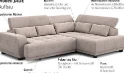 OTTO home Ecksofa »Jade L Form, Breite: 270 cm, mit Kopfteilverstellung & Nierenkissen« optional elektr. Sitztiefenverstellung