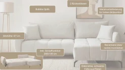 OTTO home Ecksofa »JINNIE Webstoff, L-Form, Polsterecke m. Schlaffunktion« Recamiere links/rechts montierbar, als Webstoff oder Chenille-Stoff