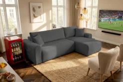 OTTO home Ecksofa »JONAA Cord L-Form, 241cm. OTTO. Verlässliche Qualität« Tonnentaschen-Federkern, Bettkasten, Schlafsofa (133/200)