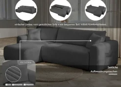 OTTO home Ecksofa »JONAA Cord L-Form, 241cm. OTTO. Verlässliche Qualität« Tonnentaschen-Federkern, Bettkasten, Schlafsofa (133/200)
