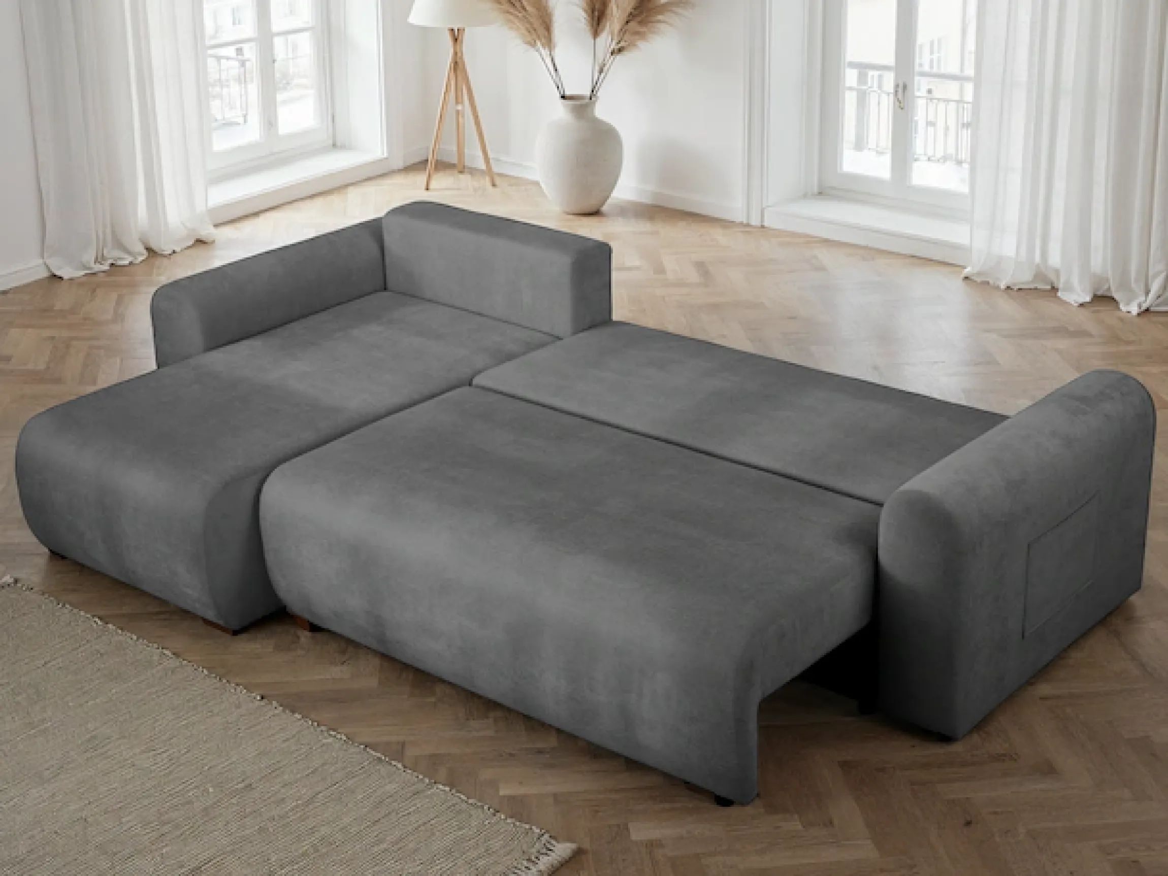 OTTO home Ecksofa »JONAA Feinstruktur L-Form, 241cm. OTTO. Verlässliche Qualität« Tonnentaschen-Federkern, Bettkasten, Schlafsofa (133/200)