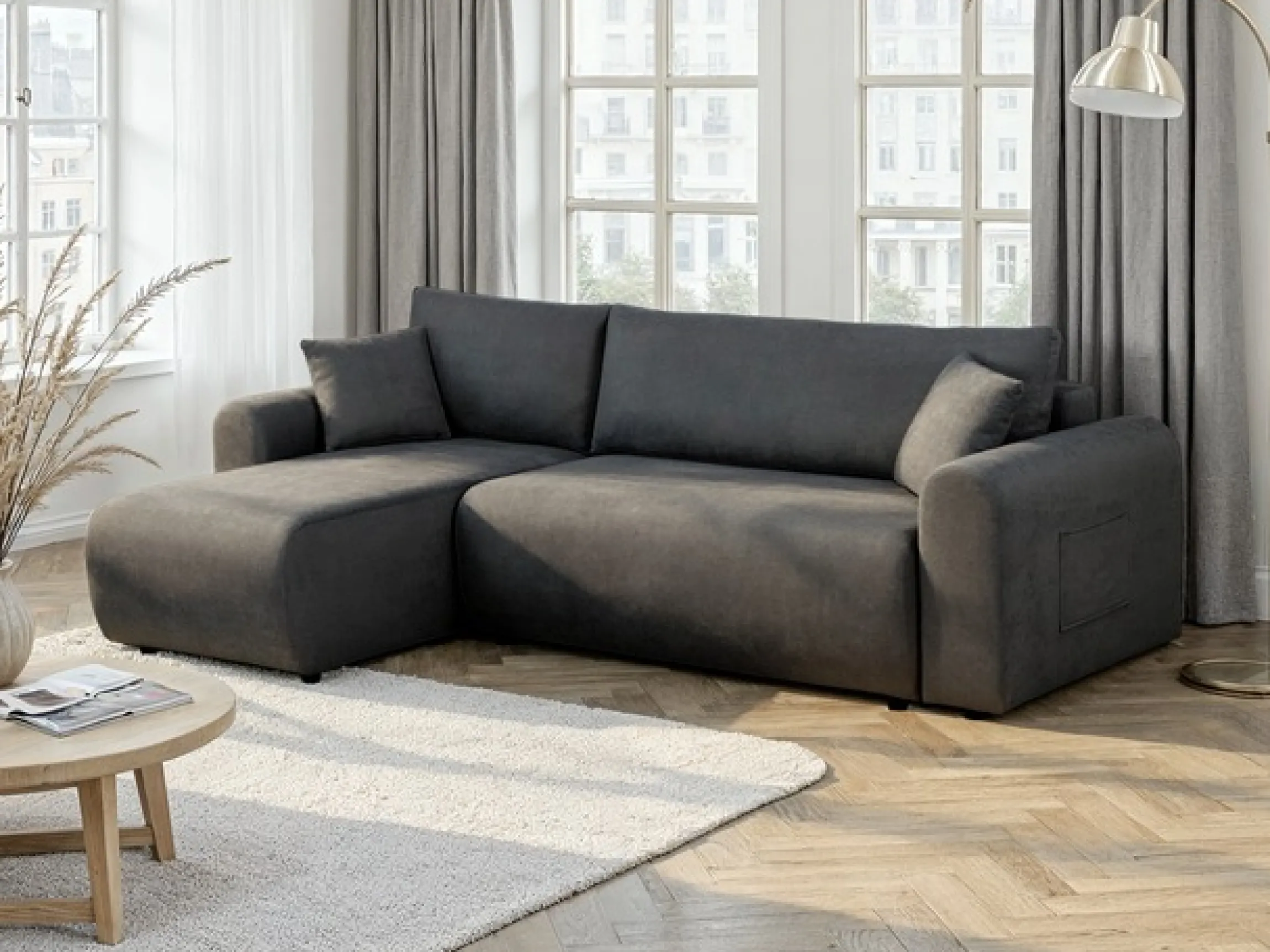 OTTO home Ecksofa »JONAA Feinstruktur L-Form, 241cm. OTTO. Verlässliche Qualität« Tonnentaschen-Federkern, Bettkasten, Schlafsofa (133/200)
