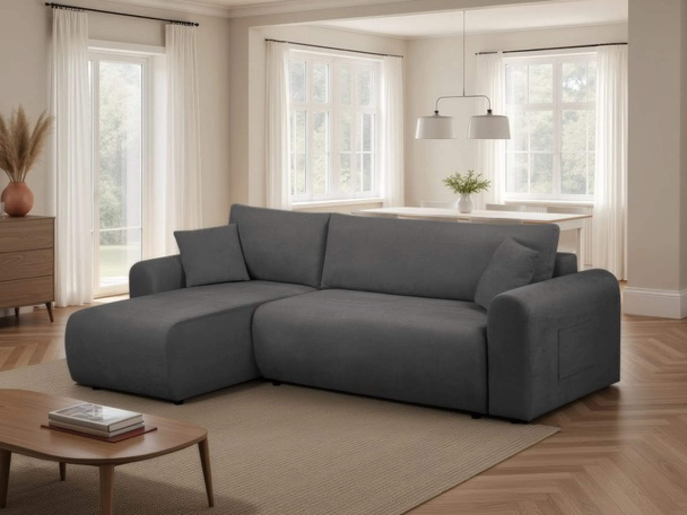 OTTO home Ecksofa »JONAA Feinstruktur L-Form, 241cm. OTTO. Verlässliche Qualität« Tonnentaschen-Federkern, Bettkasten, Schlafsofa (133/200)