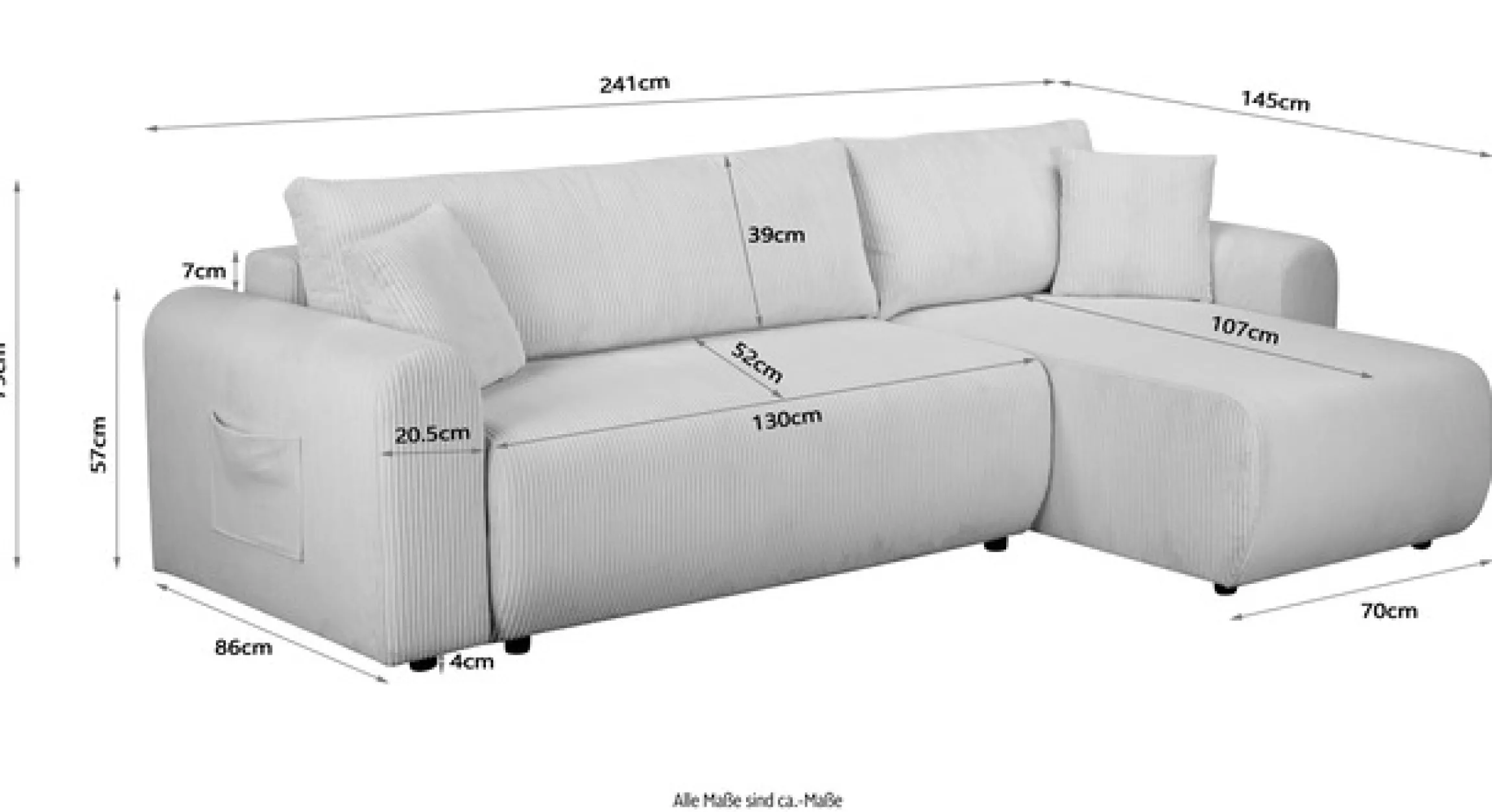 OTTO home Ecksofa »JONAA Feinstruktur L-Form, 241cm. OTTO. Verlässliche Qualität« Tonnentaschen-Federkern, Bettkasten, Schlafsofa (133/200)