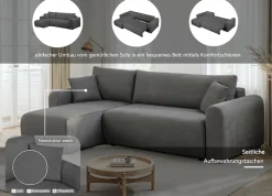 OTTO home Ecksofa »JONAA Feinstruktur L-Form, 241cm. OTTO. Verlässliche Qualität« Tonnentaschen-Federkern, Bettkasten, Schlafsofa (133/200)