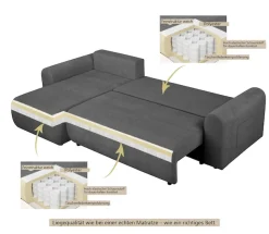 OTTO home Ecksofa »JONAA Feinstruktur L-Form, 241cm. OTTO. Verlässliche Qualität« Tonnentaschen-Federkern, Bettkasten, Schlafsofa (133/200)