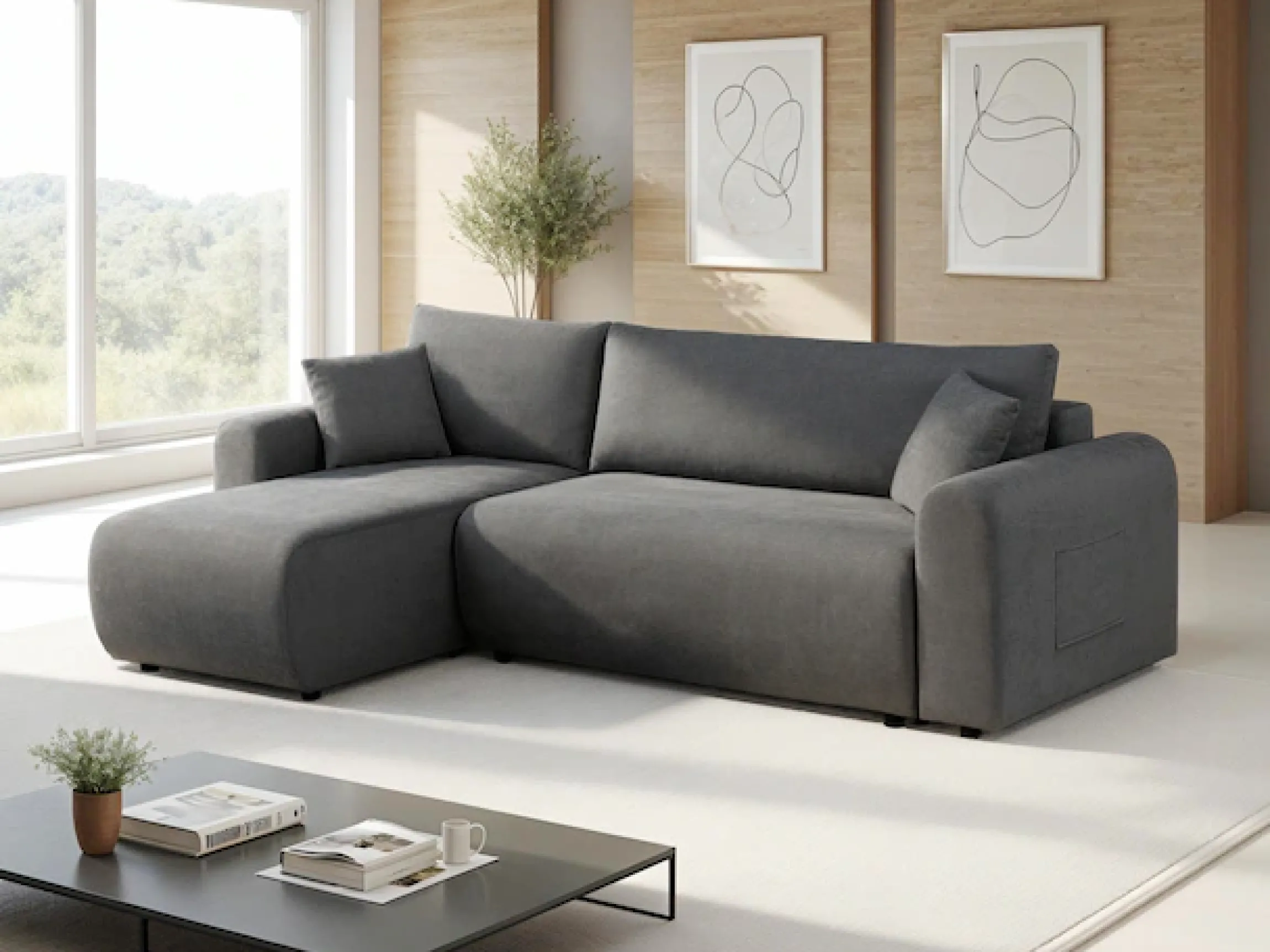 OTTO home Ecksofa »JONAA Feinstruktur L-Form, 241cm. OTTO. Verlässliche Qualität« Tonnentaschen-Federkern, Bettkasten, Schlafsofa (133/200)