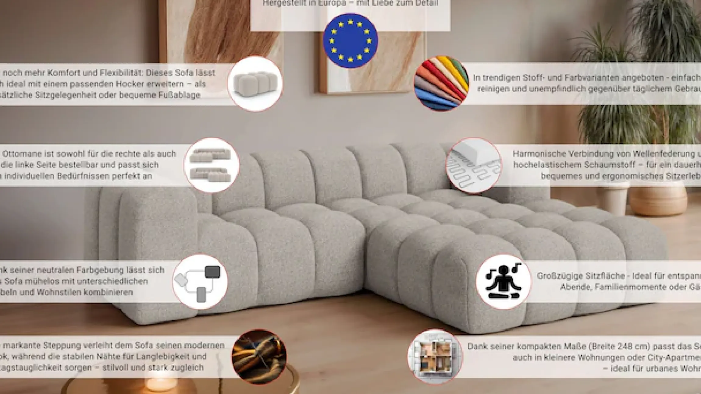 OTTO home Ecksofa »KALLIE L-Form,248 cm - OTTO. Verlässliche Qualität.« Bubble Optik, moderne Steppung, hoher Sitzkomfort