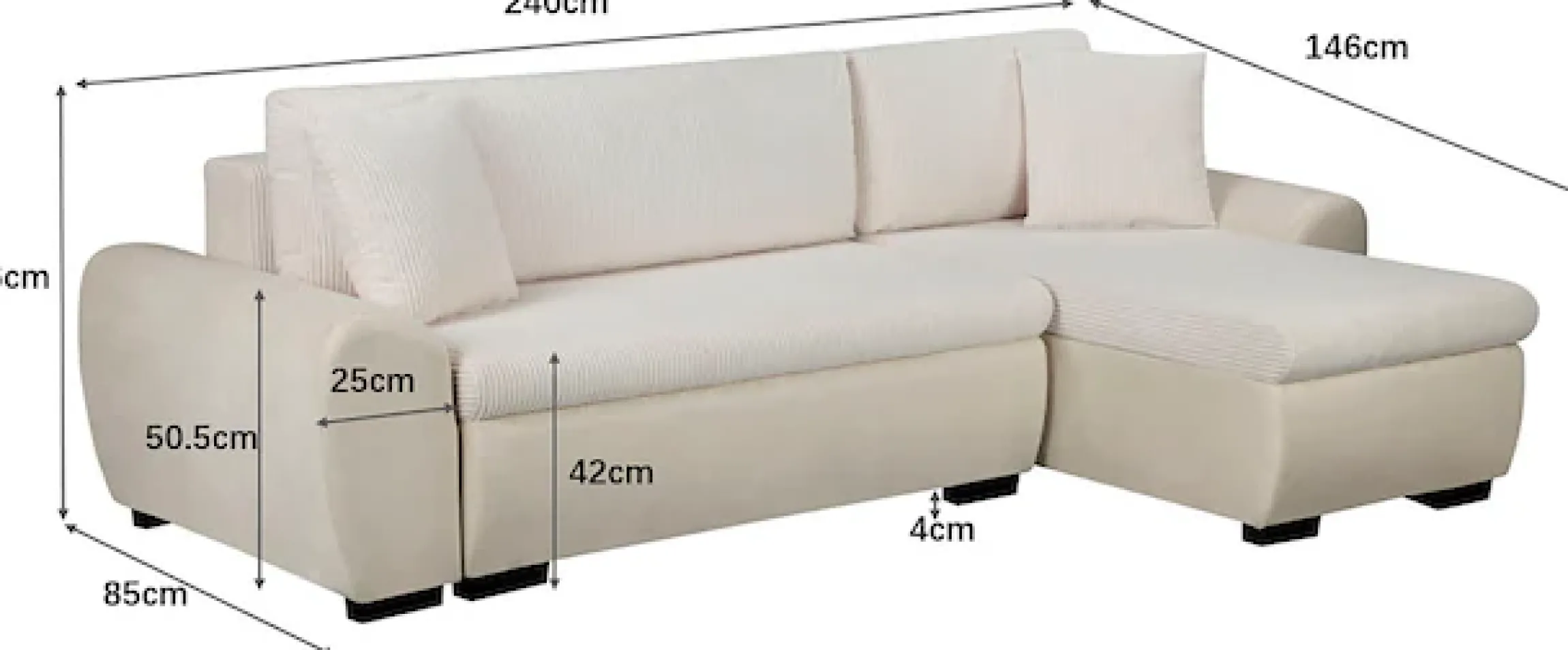 OTTO home Ecksofa »KIVELLA Cord-Struktur, L-Form, 240 cm« Schlaffunktion(128/191), Bettkasten, Cord-Struktur-Mix
