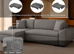 OTTO home Ecksofa »KIVELLA Cord-Struktur, L-Form, 240 cm« Schlaffunktion(128/191), Bettkasten, Cord-Struktur-Mix