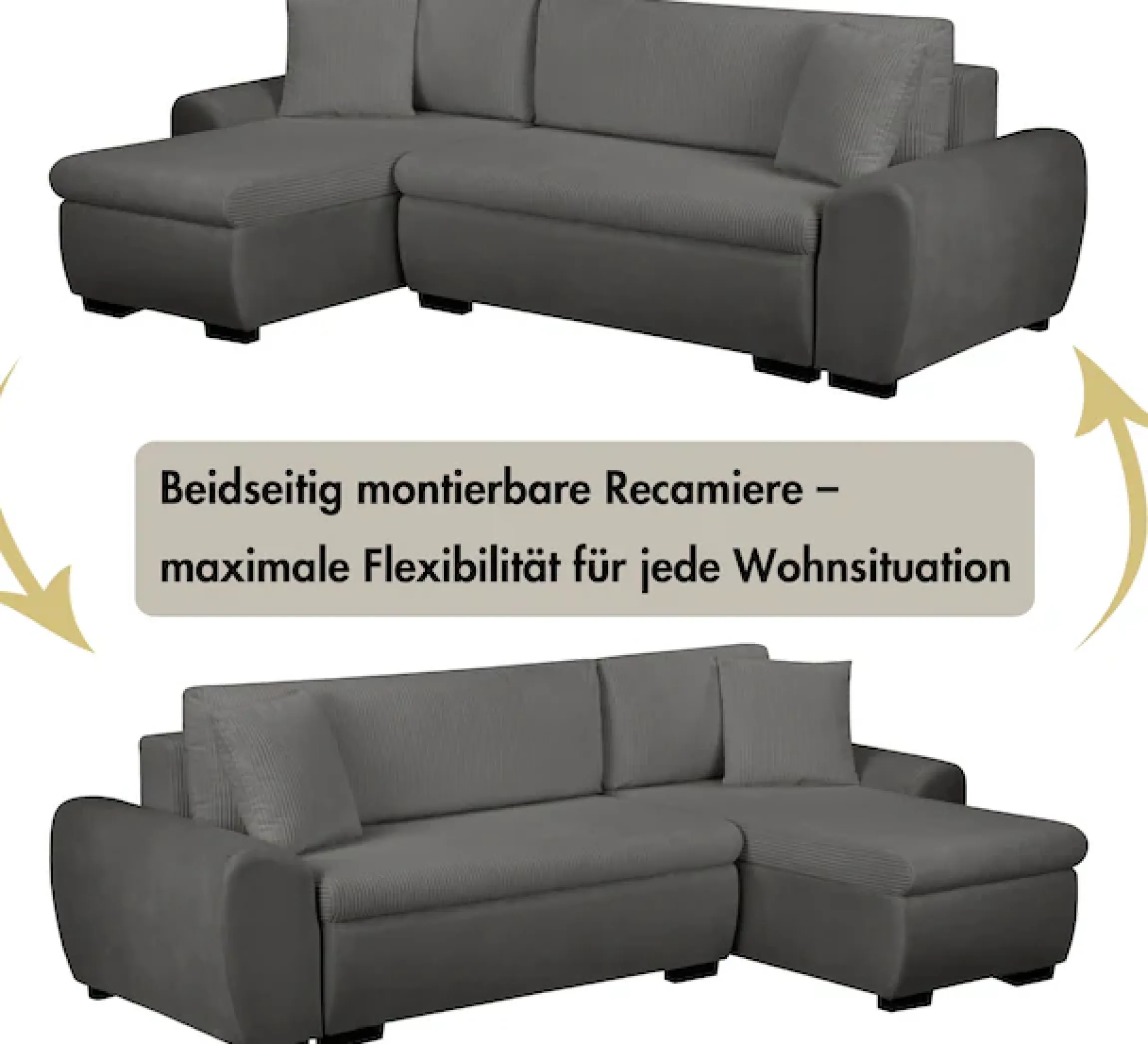 OTTO home Ecksofa »KIVELLA Cord-Struktur, L-Form, 240 cm« Schlaffunktion(128/191), Bettkasten, Cord-Struktur-Mix