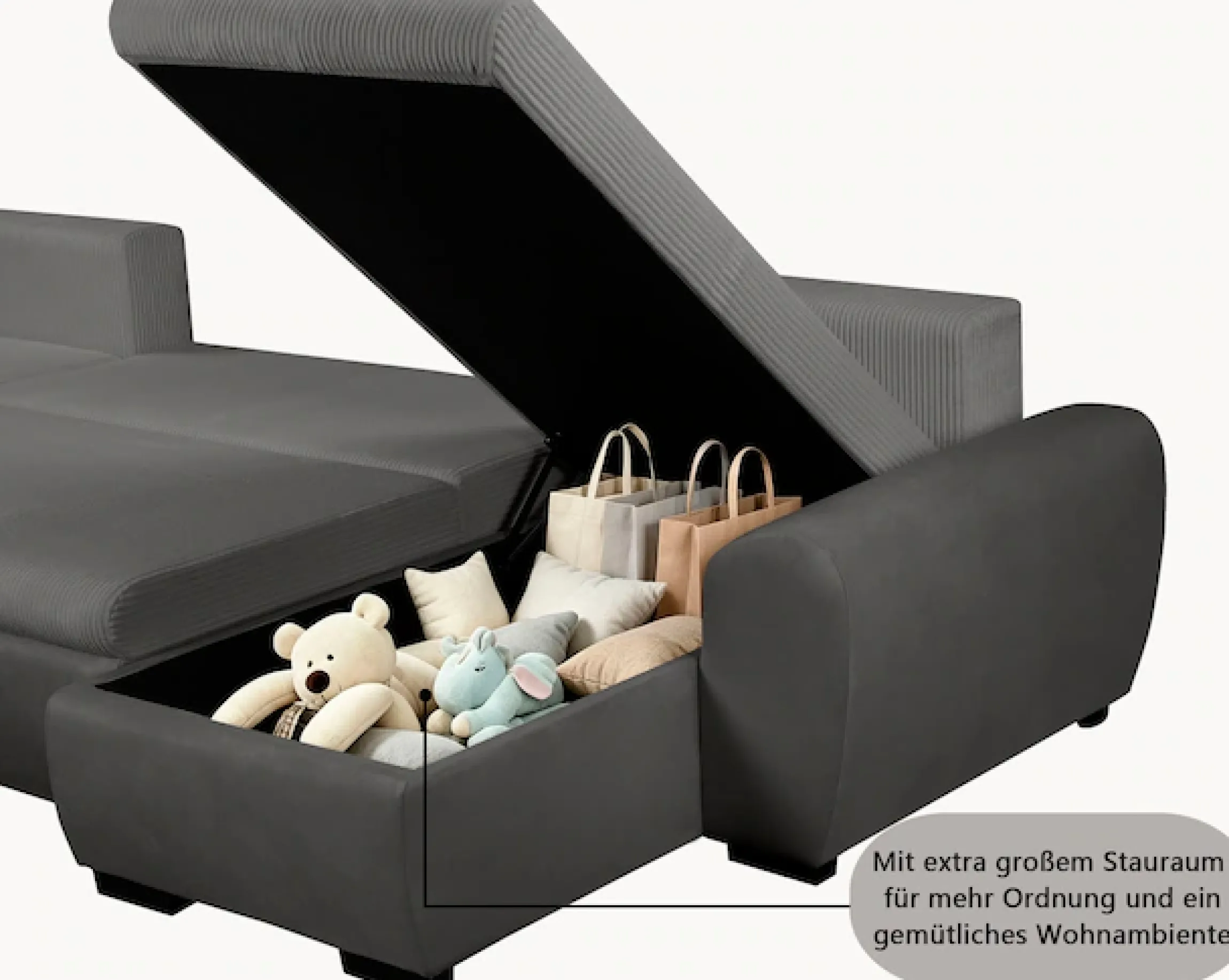 OTTO home Ecksofa »KIVELLA Cord-Struktur, L-Form, 240 cm« Schlaffunktion(128/191), Bettkasten, Cord-Struktur-Mix