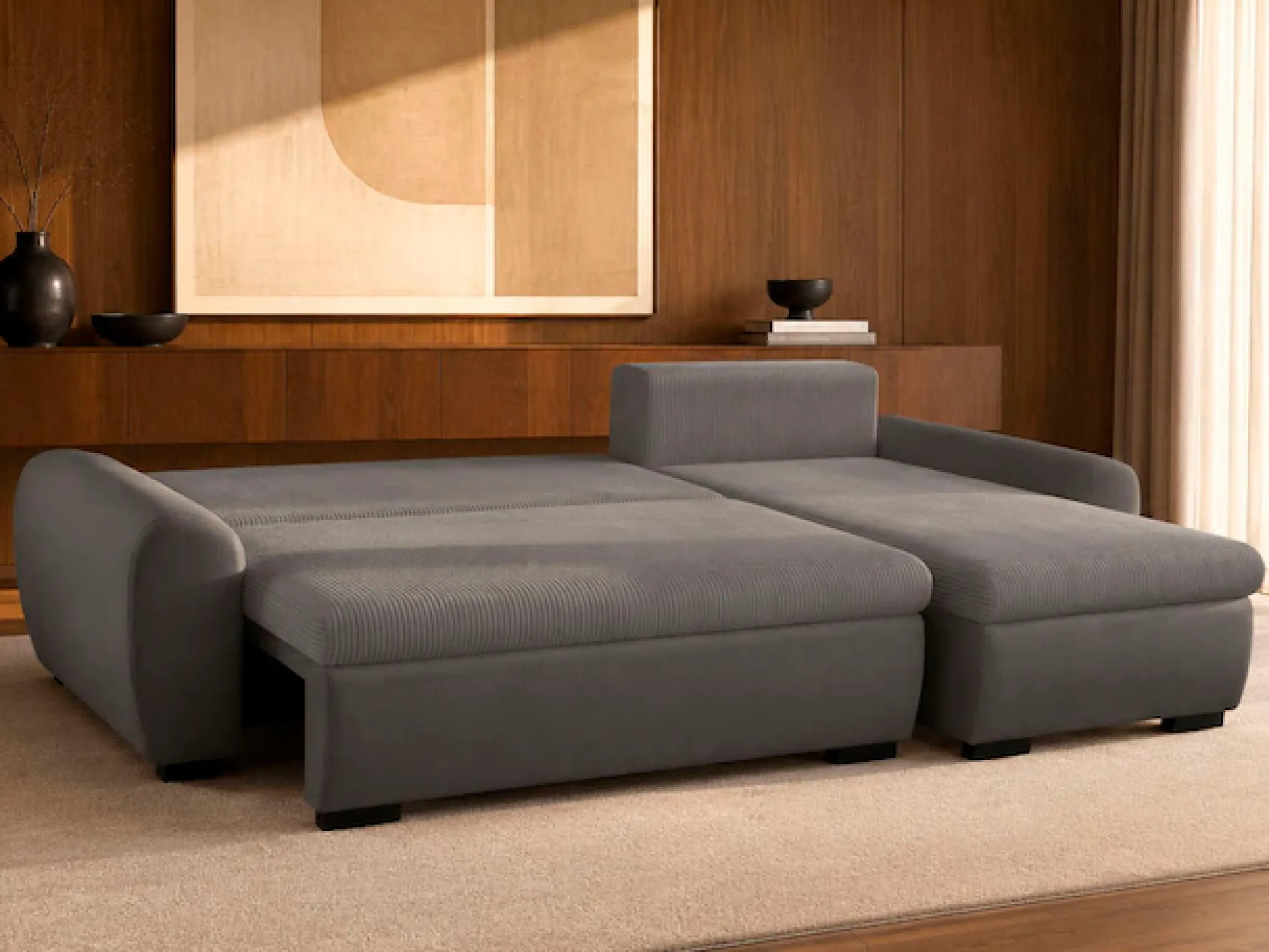 OTTO home Ecksofa »KIVELLA Cord-Struktur, L-Form, 240 cm« Schlaffunktion(128/191), Bettkasten, Cord-Struktur-Mix