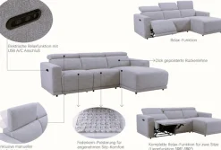 OTTO home Ecksofa »LEOO« mit USB A/C-Anschluss. Federkern, verstellbaren Kopfstützen, Webstoff