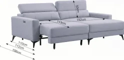 OTTO home Ecksofa »LEWII, Schlafsofa elektrisch mit Sitztiefenverstellung, L-Form, 225 cm« mit USB A/C-Anschluss. Federkern, verstellbaren Kopfstützen, Webstoff