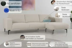 OTTO home Ecksofa »Lillith, 289 cm, L-Form, gemütlicher Sitzkomfort« Eckcouch mit runder Recamiere links/rechts , Strukturstoff