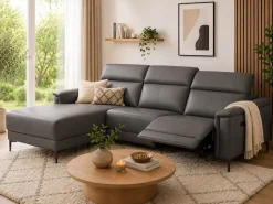 OTTO home Ecksofa »LUND, Lederoptik, L-Form, 261cm, man./elektr. Relaxfunktion (USB-A)« mit USB A-Anschluss bei elektrischer Variante und Kopfteilverstellung