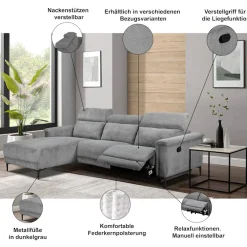 OTTO home Ecksofa »LUND, Naturleder, L-Form, 261cm, man./elektr. Relaxfunktion (USB-A)« mit USB A-Anschluss bei elektrischer Variante und Kopfteilverstellung