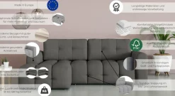 OTTO home Ecksofa »Manilla, wahlweise mit Bettfunktion, B/T/H 265/170/91 cm« L-Form mit Recamiere rechts/links bestellbar, Wellenunterfederung