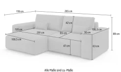 OTTO home Ecksofa »MATTS Schlafsofa mit Bettkasten, Maße B/T/H: 265/159/89 cm« L-Form mit Recamiere rechts oder links, hoher Sitzkomfort
