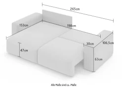 OTTO home Ecksofa »MATTS Schlafsofa mit Bettkasten, Maße B/T/H: 265/159/89 cm« L-Form mit Recamiere rechts oder links, hoher Sitzkomfort