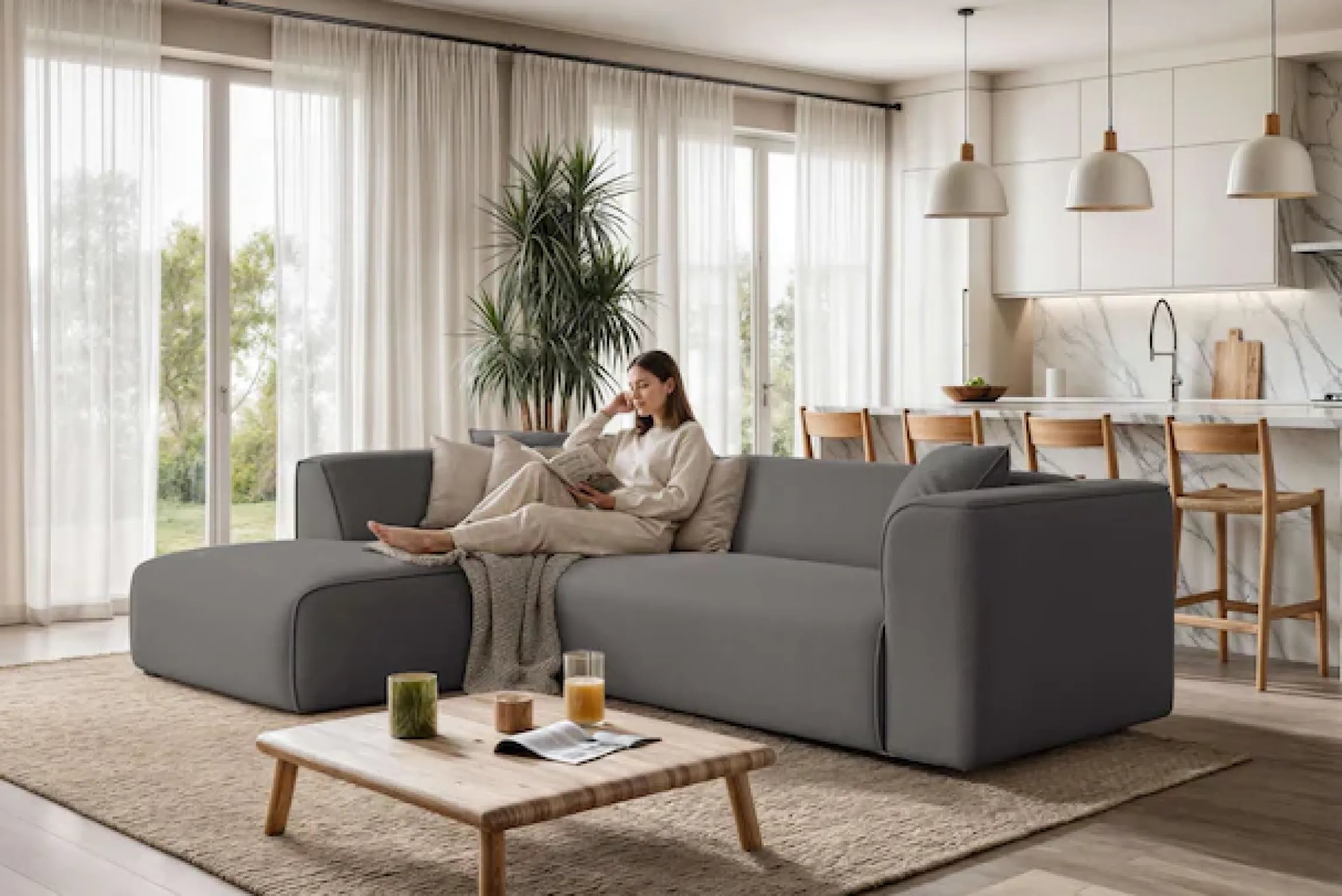 OTTO home Ecksofa »Merid L-Form, Sofa-Fix, B: 254 cm - OTTO. Verlässliche Qualität.« Ottomane rechts/links, belastbar bis 460kg, nicht modulare Sofa